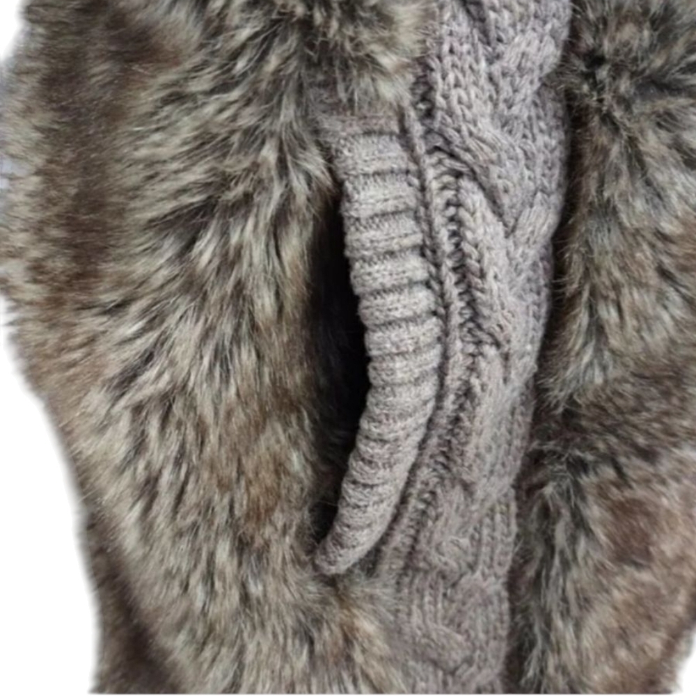 Green Tea Women's Brown Taupe Faux Fur Hooded Zip Up Vest Size S - Picture 5 of 10